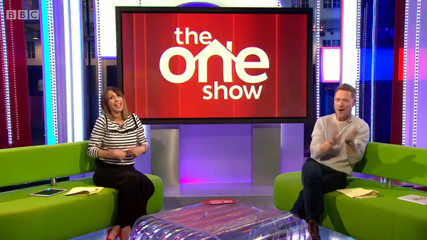 Alex Jones is congratulated by Ronan Keating on Thursday's edition of The One Show - "Baby number three is on the way" Screengrab: BBC/Twitter