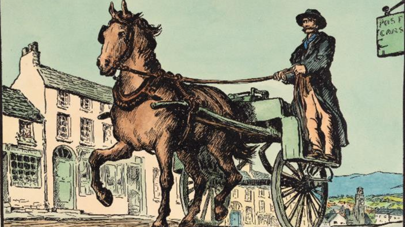 Jack B. Yeats (1871-1957). The Post Car. Cuala Press hand-coloured print. © Estate of Jack B. Yeats, DACS London/IVARO Dublin, 2022