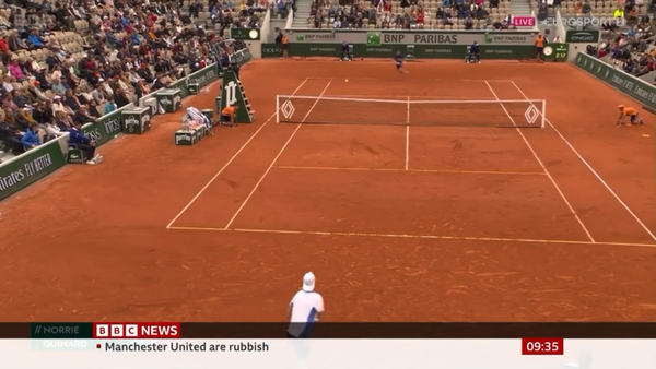 The insult popped up on the news ticker at the bottom of the screen during a tennis update on the 9am to 10am news broadcast
