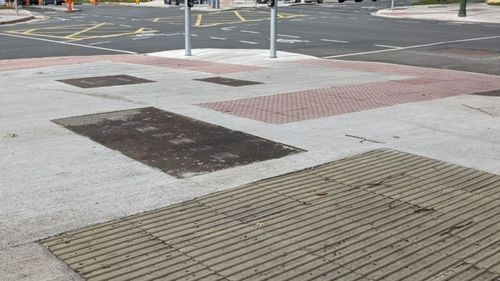 Tactile paving are paving units that bear distinctive, raised surface profiles to be detected by both sighted and visually impaired pedestrians. Photo: Kevin Delaney